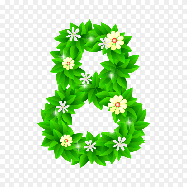Number Eight of the green and white flowers isolated on transparent background PNG