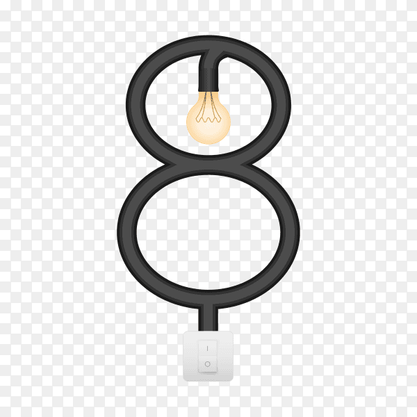 Number Eight with bulb lights design on transparent background PNG