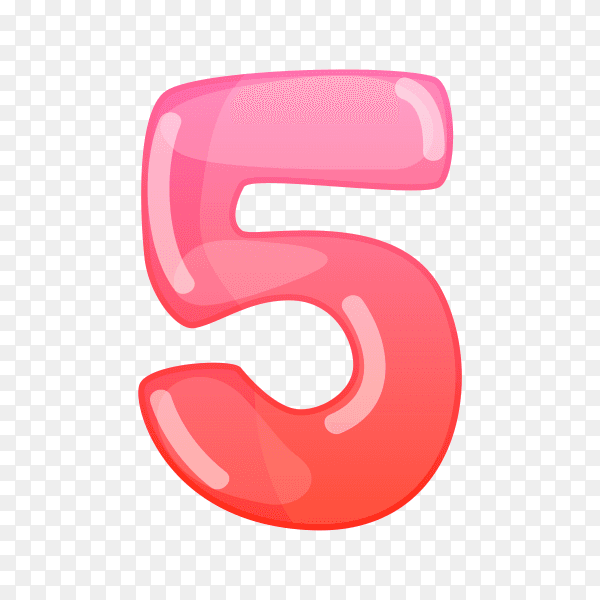Number Five in flat design on transparent background PNG