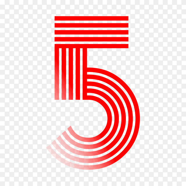 Number Five in red color on transparent background PNG