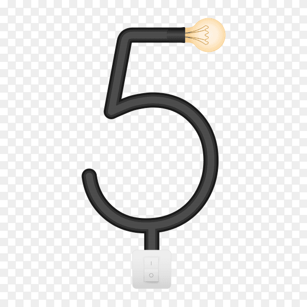 Number Five with bulb lights design on transparent background PNG