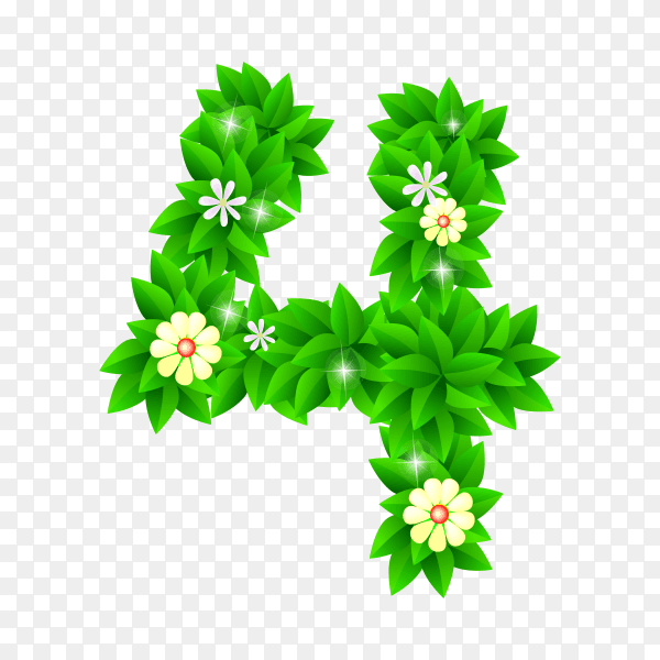 Number Four of the green and white flowers isolated on transparent background PNG