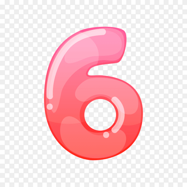 Number Six in flat design on transparent background PNG