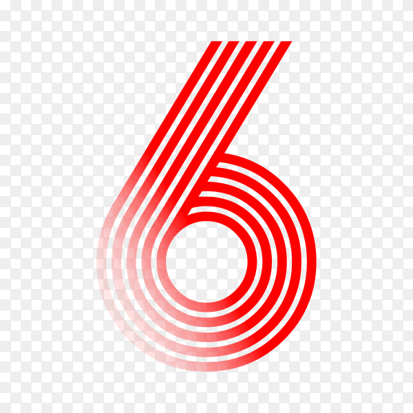 Number Six in red color on transparent background PNG