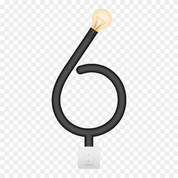 Number Six with bulb lights design on transparent background PNG