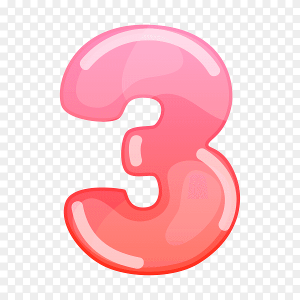 Number Three in flat design on transparent background PNG