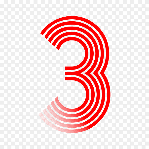 Number Three in red color on transparent background PNG