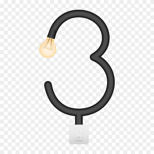 Number Three with bulb lights design on transparent background PNG