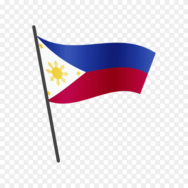 Philippines flag waving on a flagpole on transparent background PNG