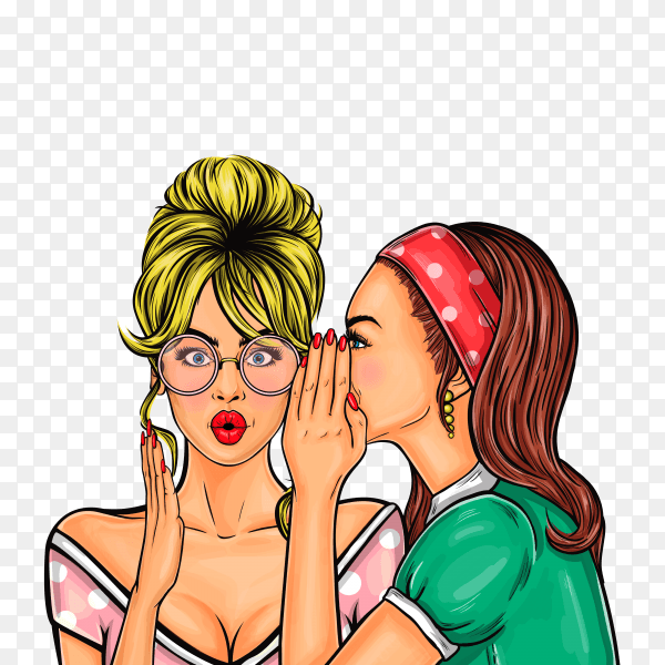 Pop art girls share secrets on transparent background PNG