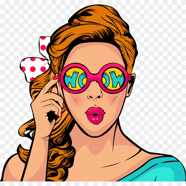 Pop art surprised woman on transparent background PNG