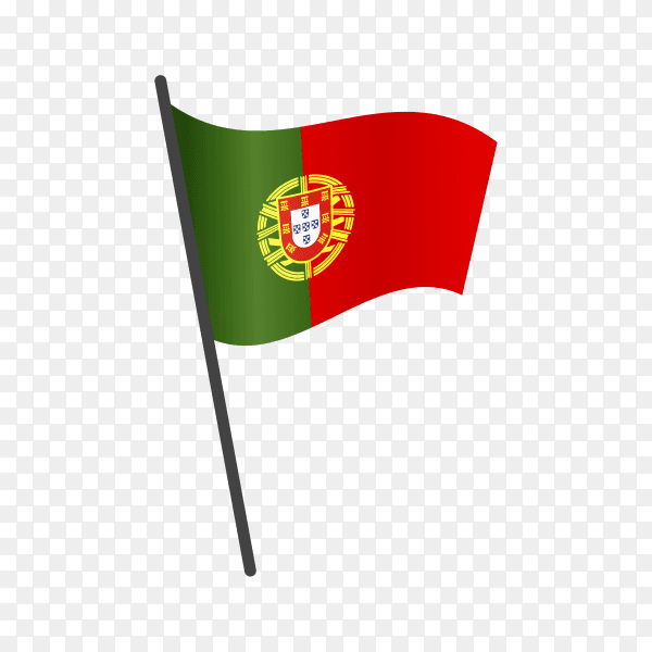 Portugal flag waving on a flagpole on transparent background PNG