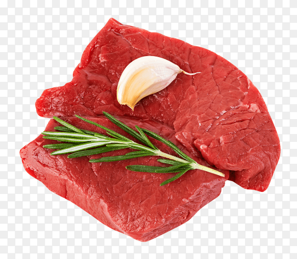 Raw beef steaks with rosemary on transparent background PNG