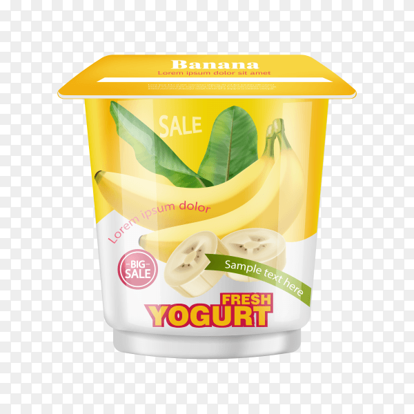 Realistic banana bunch in yogurt on transparent background PNG