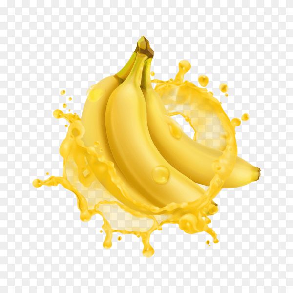 Realistic banana juice splash on transparent background PNG