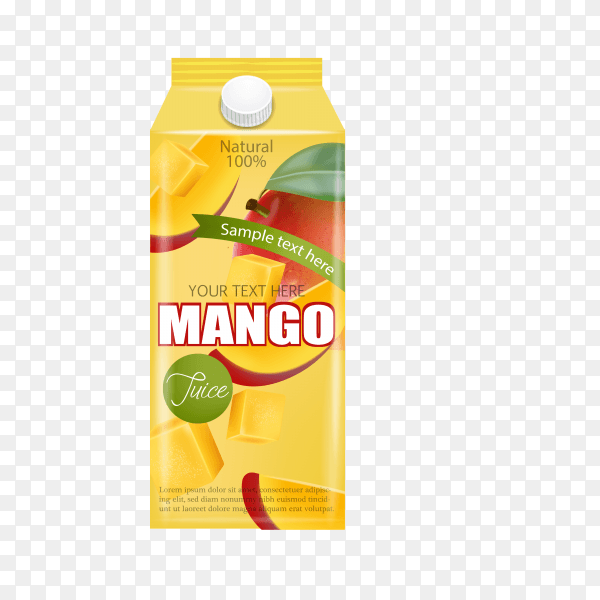 Realistic mango juice ad template on transparent background PNG