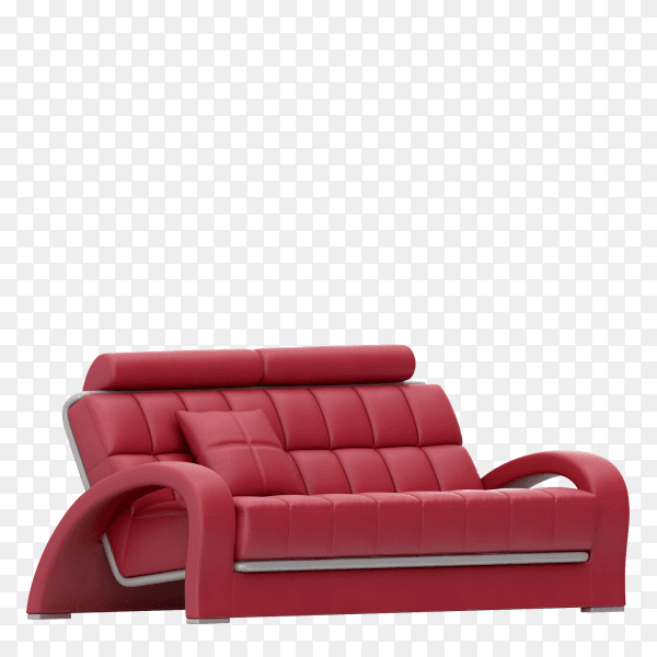 Red leather sofa realistic on transparent background PNG