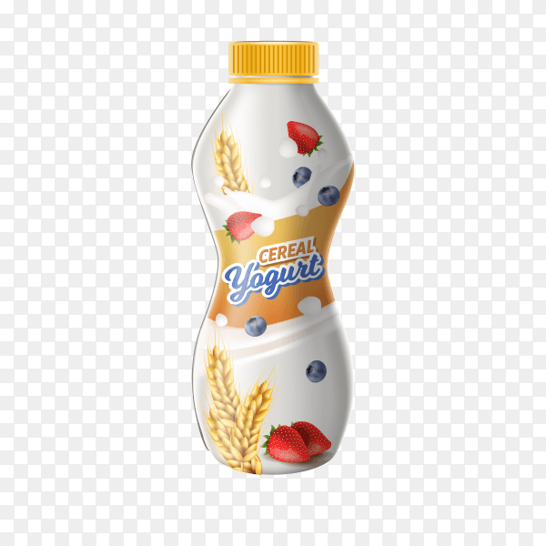 Strawberry and wheat yogurt in plastic bottle on transparent background PNG