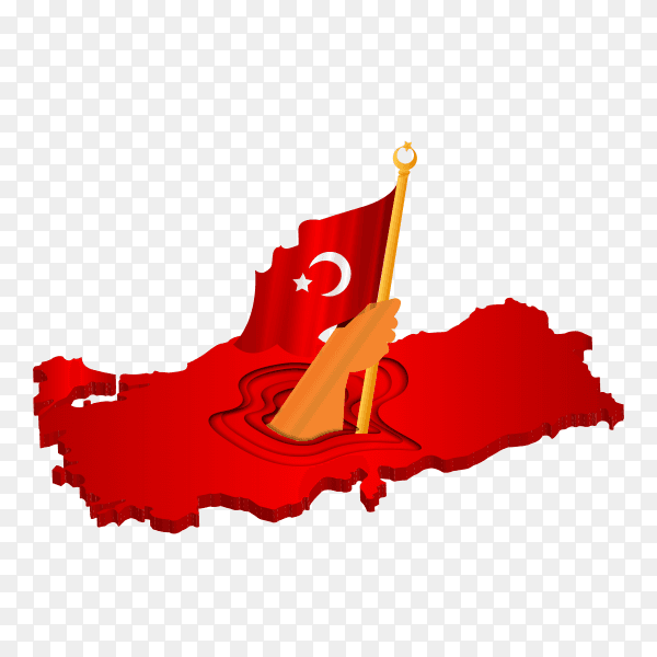 Turkish flag on the map illustration on transparent background PNG