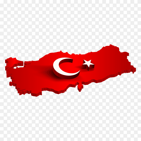 Turkish flag on the map isolated on transparent background PNG