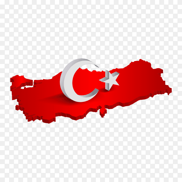 Turkish flag on the map on transparent background PNG
