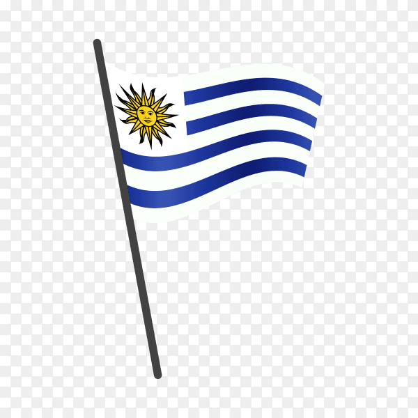 Uruguay flag waving on a flagpole on transparent background PNG