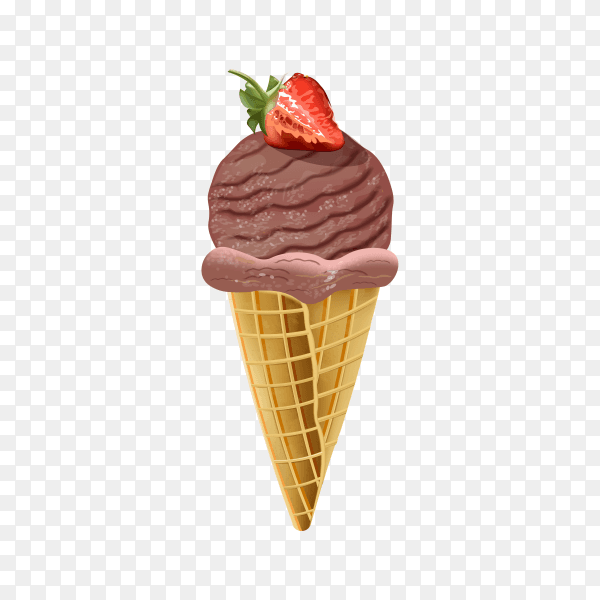 Waffle cone with chocolate ice cream on transparent background PNG