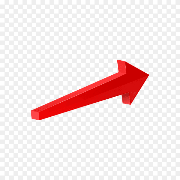 3D glossy red arrow icon on transparent background PNG