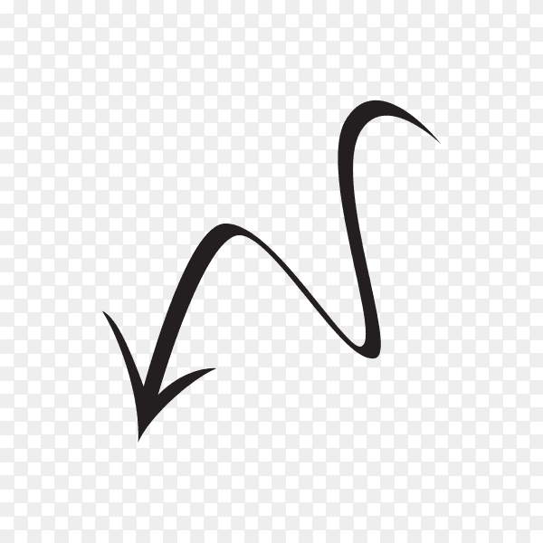 Abstract black hand drawn arrow illustration on transparent PNG