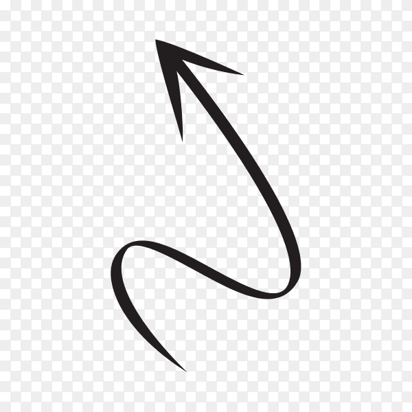 Abstract black hand drawn arrow isolated on transparent background PNG