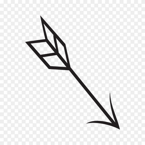 Abstract black hand drawn arrow on transparent PNG