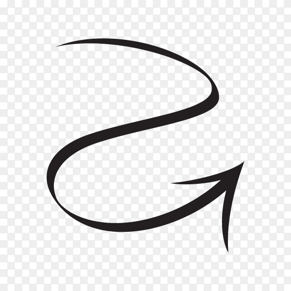 Abstract black hand drawn arrow on transparent background PNG
