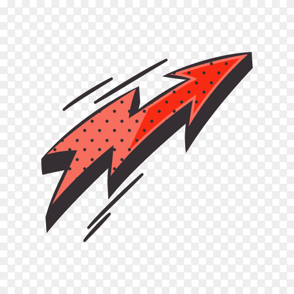 Arrow and lightning flash comic book and doodle style element on transparent background PNG