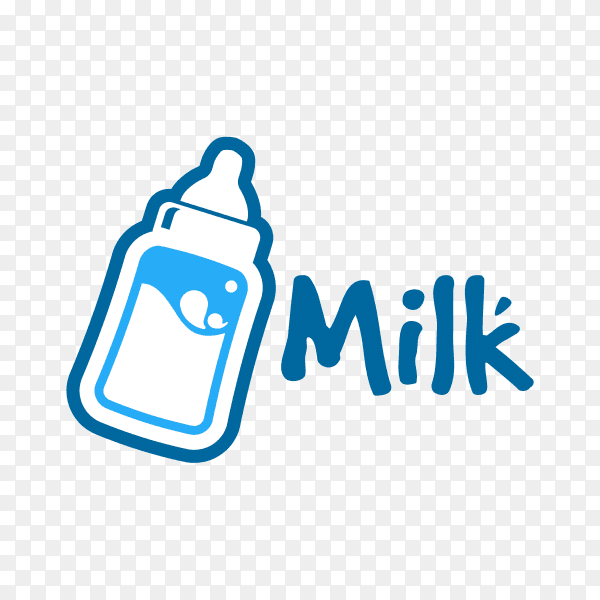 Baby milk bottle with milk word design on transparent background PNG