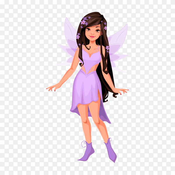 Beautiful fairy in purple dress on transparent background PNG