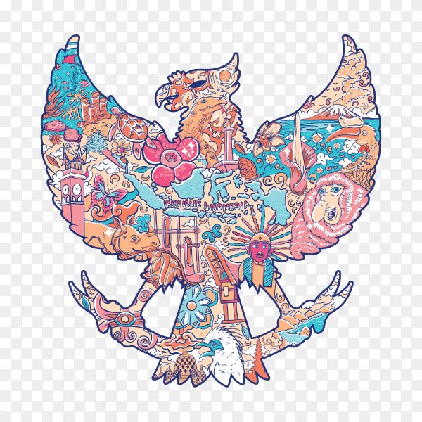 Beautiful Indonesia in garuda silhouette on transparent background PNG