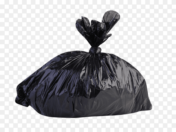 Big black plastic of trash bag on transparent background PNG