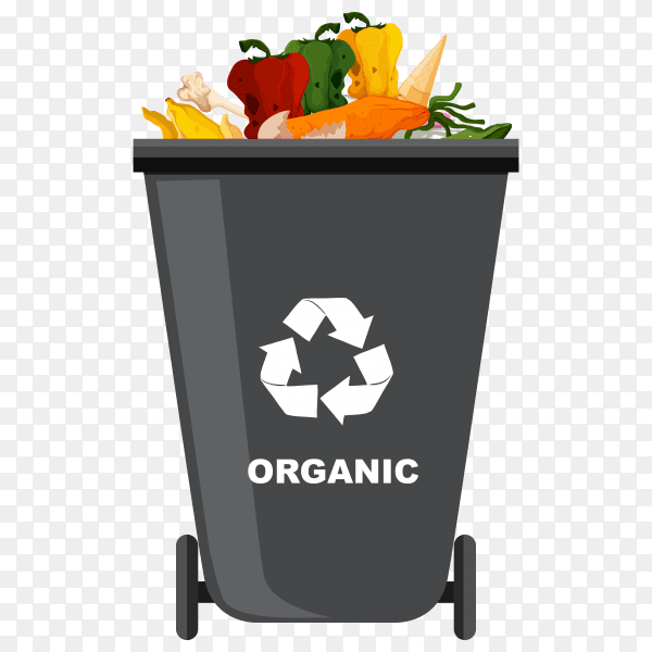 Black Trash bin with recycle symbol on transparent background PNG