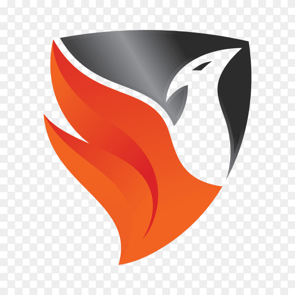 Black orange bird flame shield logo icon on transparent background PNG