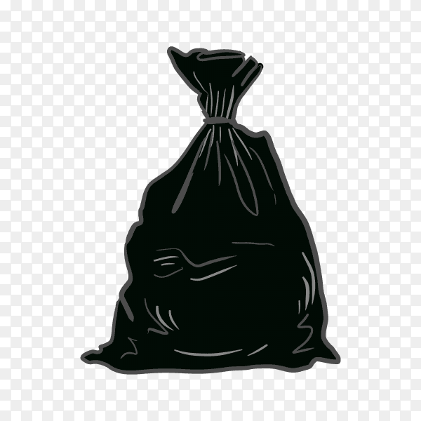 Black plastic trash isolated on transparent background PNG