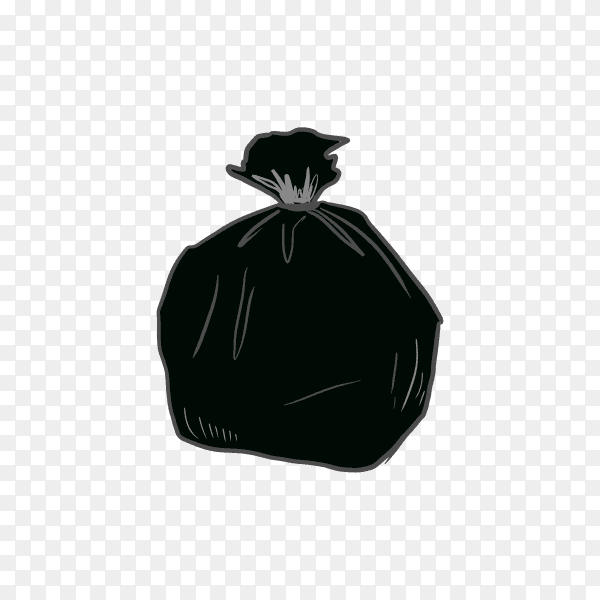 Black plastic trash on transparent background PNG