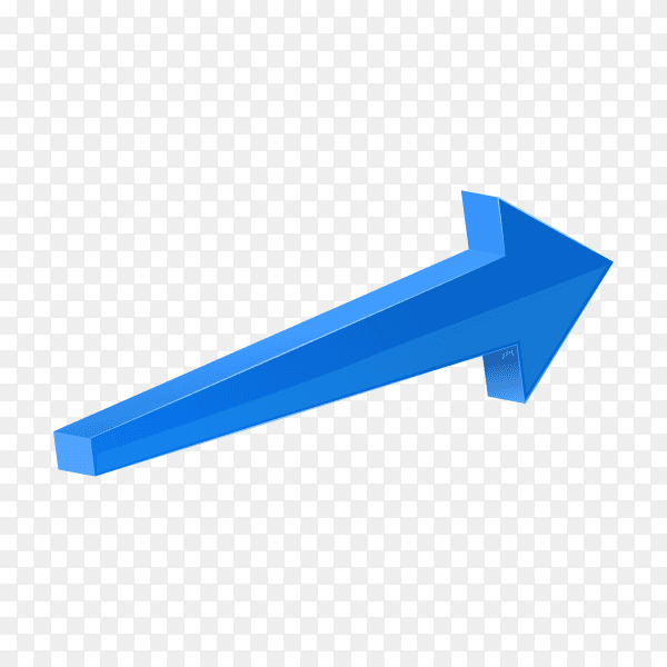 Blue 3d glossy arrow isolated on transparent background PNG