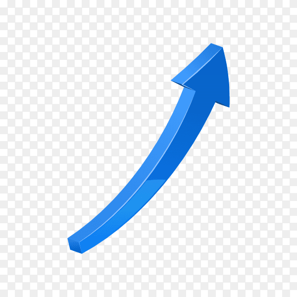 Blue 3d glossy arrow on transparent background PNG
