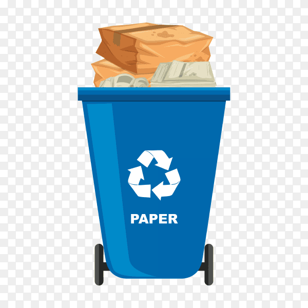 Blue Trash bin with recycle symbol isolated on transparent background PNG