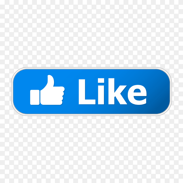 Blue like button with metal frame and shadow on transparent background PNG