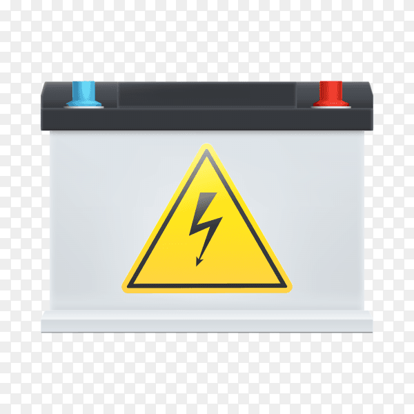 Car battery with electrical hazard sticker on transparent background PNG
