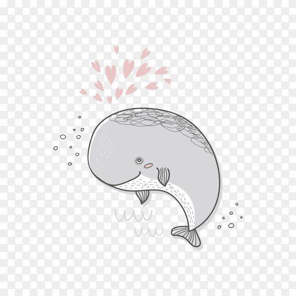 Cartoon character whale card. hand drawn ocean animal on transparent background PNG