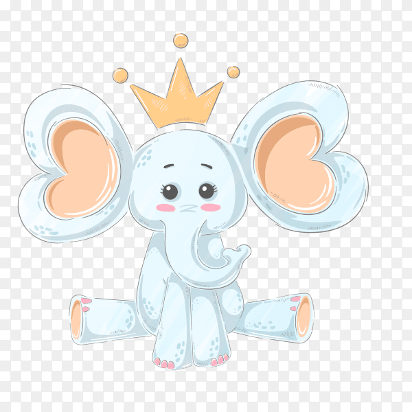 Cartoon elephant character on transparent background PNG