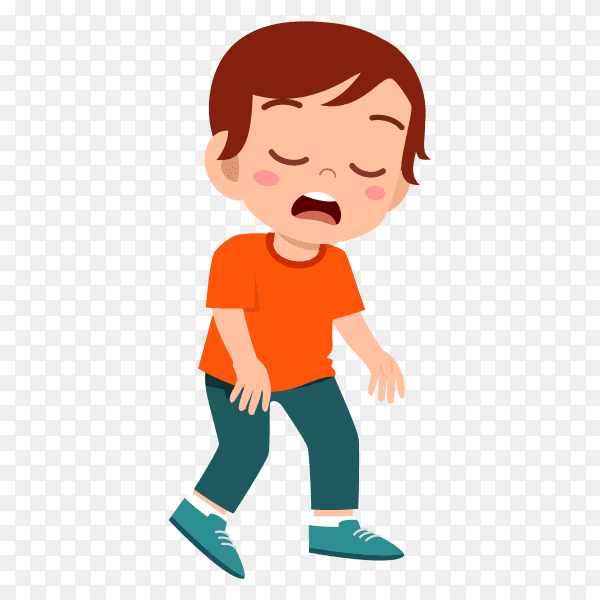 Cartoon tired boy isolated on transparent background PNG
