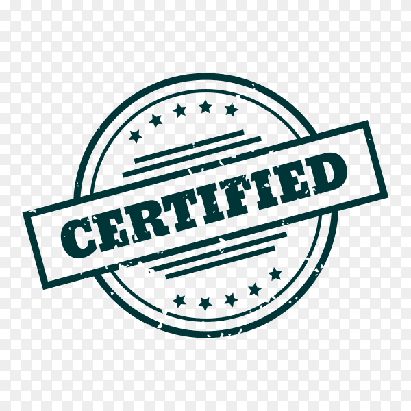 Certified rubber stamp seal for approved products on transparent background PNG